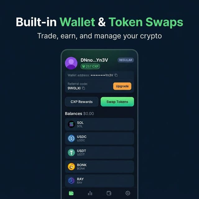 Circle3 built-in wallet and token swaps